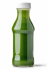 Aufkleber - A clear glass bottle filled with green juice sits on a clean white surface