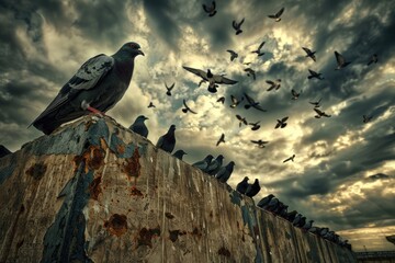 Aufkleber - A group of birds perched on top of a wooden fence, natural scenery