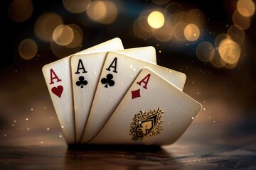 Poster - Image of four playing cards face up on a table, for use in various contexts such as card games or illustrations