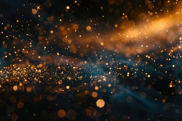 Poster - Blurry image of gold lights on a dark background, ideal for use in mysterious or futuristic designs