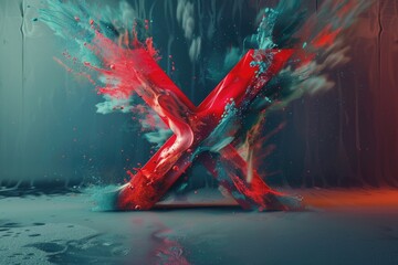 Poster - A pair of scissors with red paint applied
