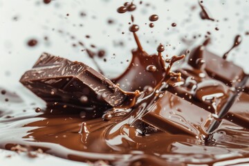 Poster - A close-up shot of a chocolate bar with a delicious drizzle of chocolate on top