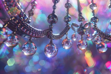 Poster - A close-up shot of a chandelier with numerous lights in the background, perfect for decorating or design purposes