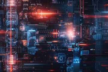 Poster - Futuristic and sophisticated digital illustration showcasing cybersecurity elements like digital locks, shields, and network nodes secured by AI algorithms. Generative AI