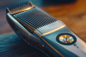 Poster - A close-up shot of a hair clipper on a table, ideal for use in product photography or beauty-related content