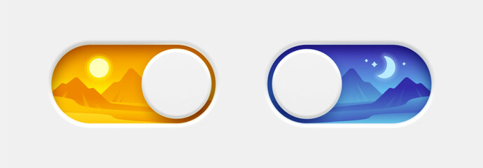 on and off toggle switch buttons. day and night mode switch button. dark mode, light mode. material 