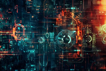Poster - A futuristic and sophisticated illustration of cybersecurity elements like digital locks, shields, and network nodes secured by AI algorithms. Generative AI