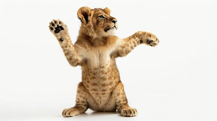 Wall Mural -   A tiny tiger cub stands tall on its hind legs, arms raised high