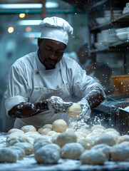 baker kneading dough