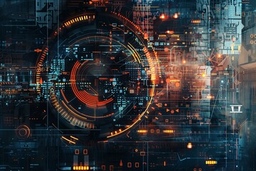 Aufkleber - Abstract illustration of cybersecurity elements, featuring digital locks, shields, and network nodes, protected by AI algorithms. Generative AI