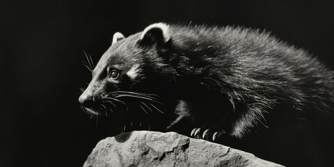 Sticker - A close-up shot of a small furry animal in monochrome tones