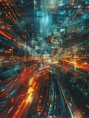 Fototapete - An abstract representation of massive data streams, complex graphs, and digital interfaces illustrating the intricate and dynamic nature of AI data processing. Generative AI