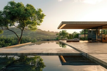 Poster - A single-family home with a swimming pool in the center