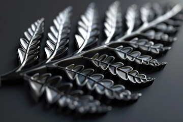 Aufkleber - A detailed view of a metal leaf sitting on a table
