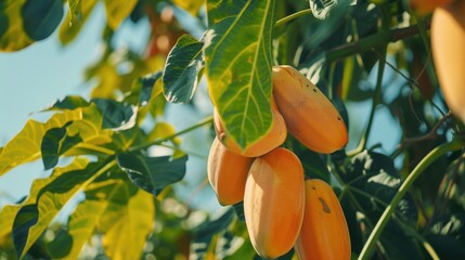 Poster - A bunch of ripe fruit hangs from a tree branch, ready to be picked or eaten