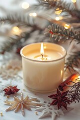 Aufkleber - A single lit candle sitting on a table, simple and elegant