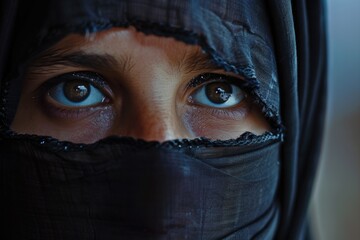 Poster - A close-up shot of a woman wearing a veil, perfect for using in stories or scenes where characters need to remain anonymous