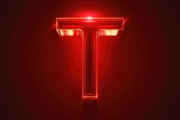 Poster - A bright red neon sign featuring the letter T on a dark background, ideal for use in designs and graphics requiring bold typography