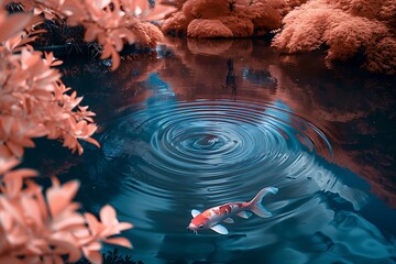 Wall Mural - A tranquil koi pond, the fisha??s movements creating ripples of warmth in infrared