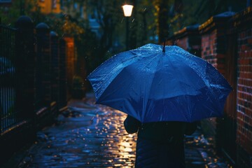 Poster - A person holding an umbrella against rain, great for weather-related scenes or everyday life compositions
