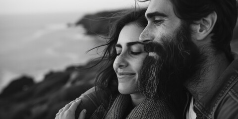 Aufkleber - A man and a woman standing side by side, possibly in a romantic or intimate setting