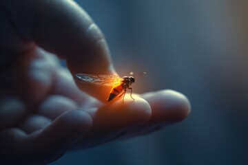 Poster - A person grasping a tiny insect with their hand