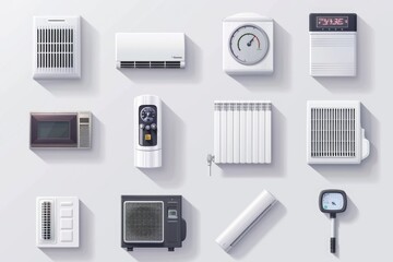 Wall Mural - Picture of different air conditioner models with various designs and features