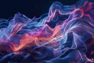 Fototapete - An abstract representation of big data processing, featuring intricate, dynamic patterns of information streams and digital interfaces. Generative AI