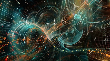 Fototapete - Abstract digital art piece illustrating a complex network of information streams and interfaces, reflecting the dynamic nature of AI data processing. Generative AI