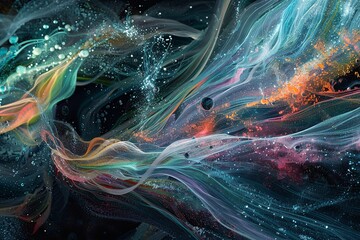 Fototapete - An abstract visualization of massive information streams and complex graphs, representing AI data processing. Generative AI