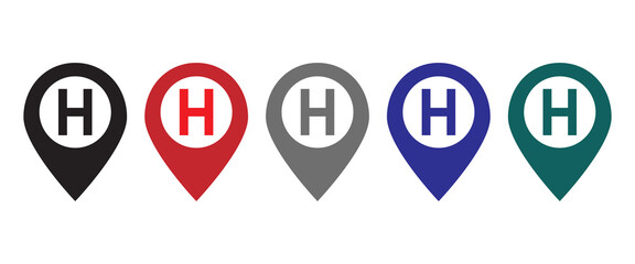 Poster - Hospital location pin icon set vector illustration.