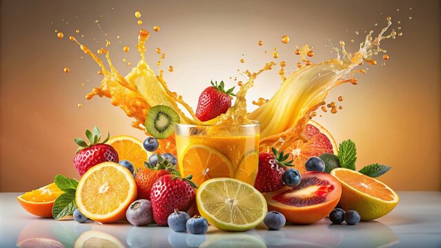 Fruit juice splash explosion with background, fruit, juice, splash, explosion, isolated,colorful, fresh, vibrant, liquid