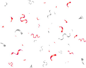 Wall Mural - Decoration banner background with silver and red winding ribbons confetti, anniversary, celebration, greeting illustration with fun explosion