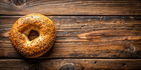 Bread bagel on rustic wood background for food photography or poster design , bagel, bread, food, photography, background, poster