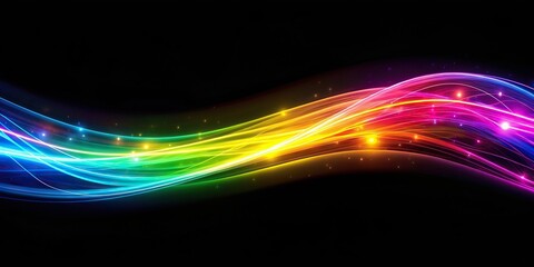 Wall Mural - Colorful light stream on a black background, light, stream, colorful, abstract, art, vibrant, pattern, neon, glowing