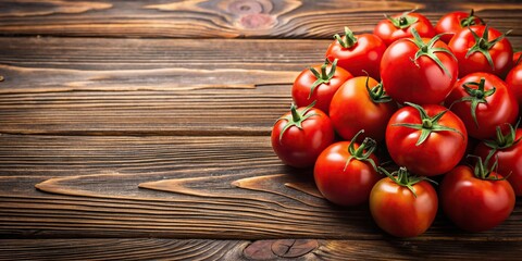 Wall Mural - Fresh tomatoes isolated on a wooden background, ripe, red, vibrant, organic, healthy, agriculture, food, seasonal, natural