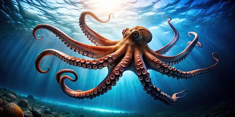 A beautiful octopus swimming in the deep blue sea, octopus, ocean, sea creature, underwater, marine life, tentacles