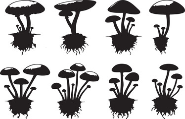 The Mushroom Collection Of Vector Silhouettes Art Illustration.