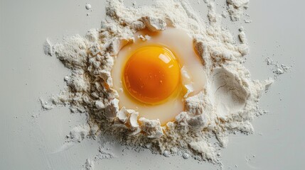 Sticker - Cracked egg over flour against white backdrop