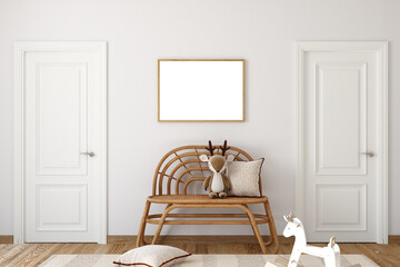 Wall Mural - Boho baby room mockup frame, 3D render	
