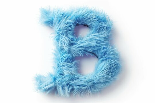 The letter B is made of fluffy blue hair