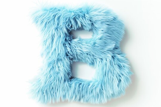 The letter B is made of fluffy blue hair