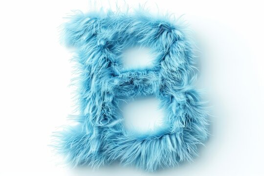 The letter B is made of fluffy blue hair