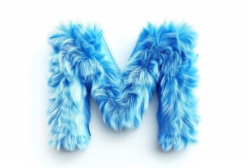 The letter M is made of blue fur and has a fluffy texture