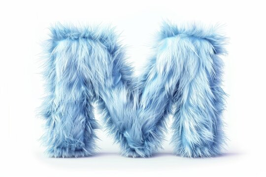 The letter M is made of blue fur and has a fluffy texture