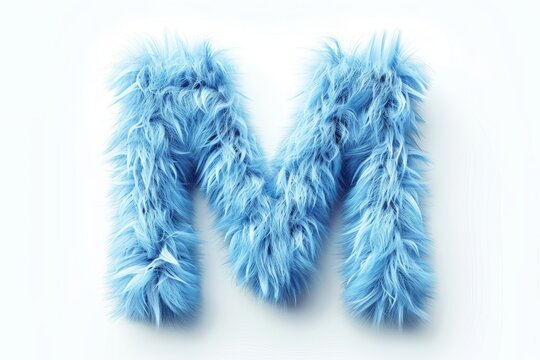 The letter M is made of blue fur and has a fluffy texture