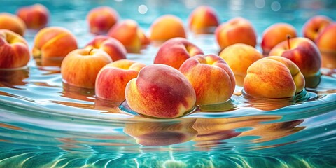 Wall Mural - Fresh peaches floating in clear water, peaches, fruit, fresh, ripe, floating, water, refreshing, summer, healthy, juicy