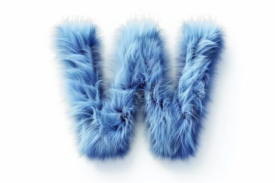The letter W is made of blue fur and has a fluffy texture