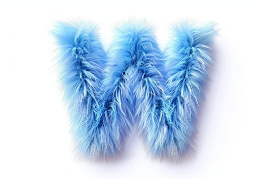 The letter W is made of blue fur and has a fluffy texture