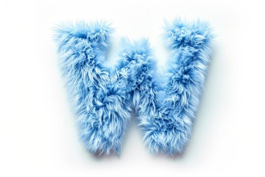 The letter W is made of blue fur and has a fluffy texture